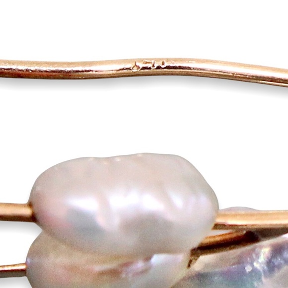 Estate 14K Gold & Genuine Pearl Branch Drop Earrings Organic Modernist Style - Picture 5 of 5